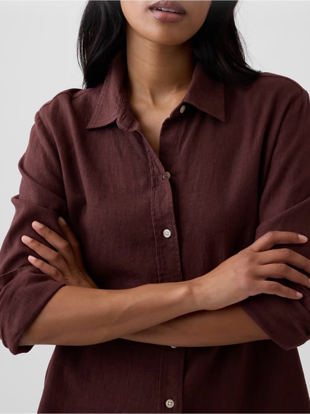 NWT Gap Oversized Linen-Blend Easy Shirt Button Down Chocolate Bar Brown Small - Picture 3 of 6